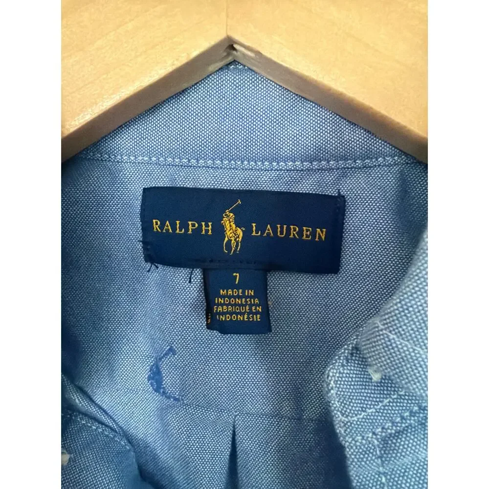 Ralph Lauren boys light blue button-down long sleeve shirt SZ 7